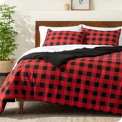 Buffalo plaid comforter set on a bed
