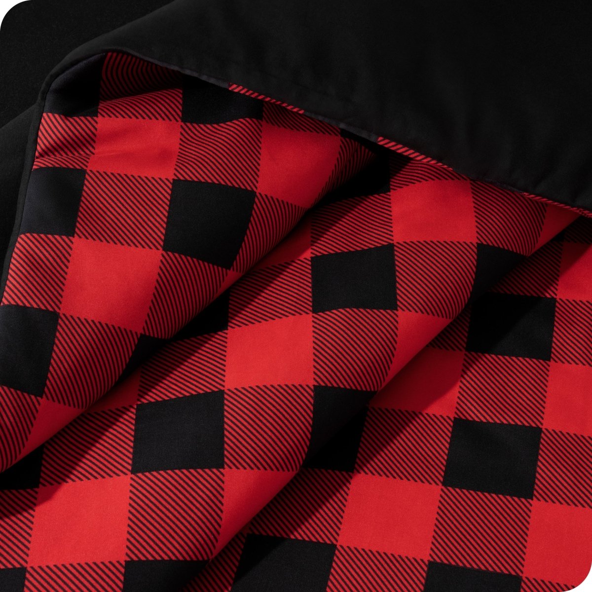 Close up of a buffalo plaid comforter set