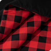 Close up of a buffalo plaid comforter set