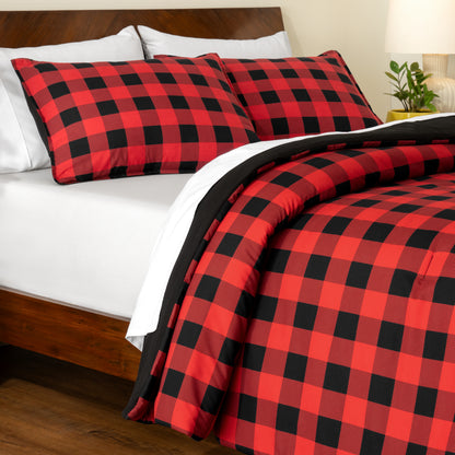 Track stitch comforter on a bed with white pillows and a wooden headboard.