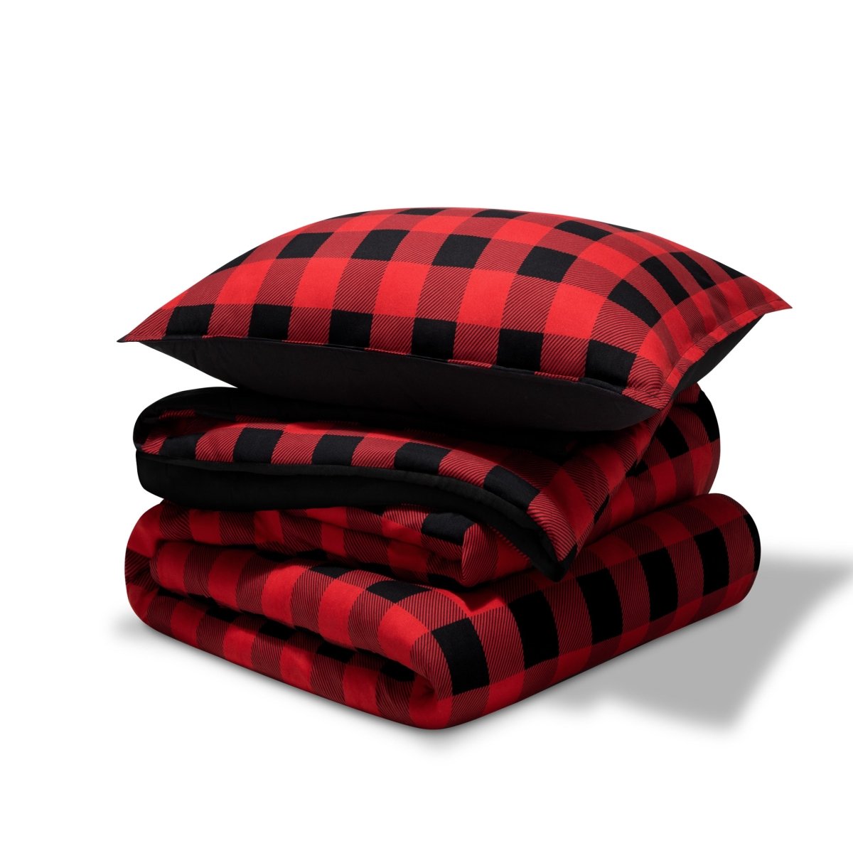 A comforter set folded and stacked