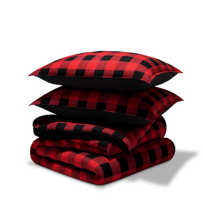 Comforter set stacked on a white background