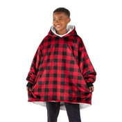 Close up of a sherpa wearable blanket on a child