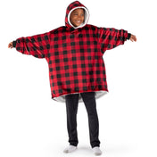 A child wearing a hooded blanket