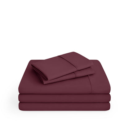Microfiber sheet set folded and stacked