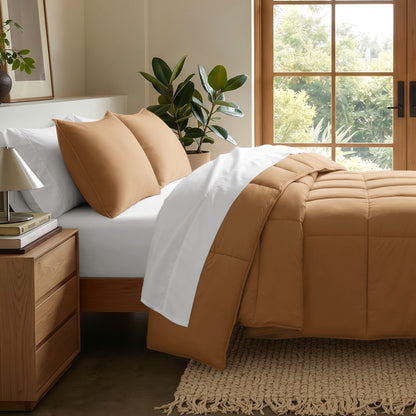 Microfiber comforter set on a bed