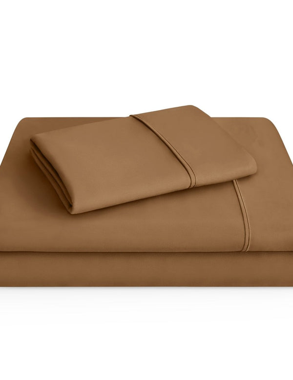 Microfiber sheet set folded and stacked neatly
