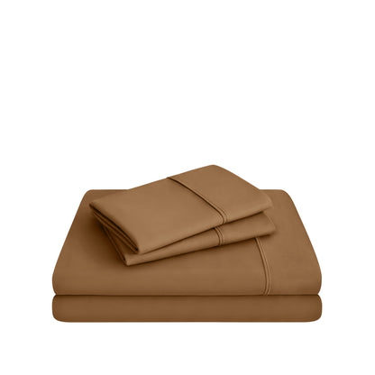 Microfiber sheet set folded and stacked