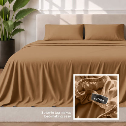 Sewn-in tag makes bed-making easy