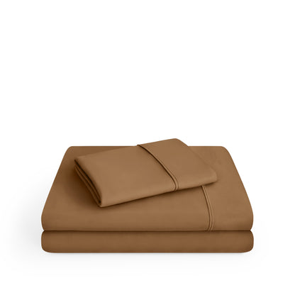 Microfiber sheet set folded and stacked