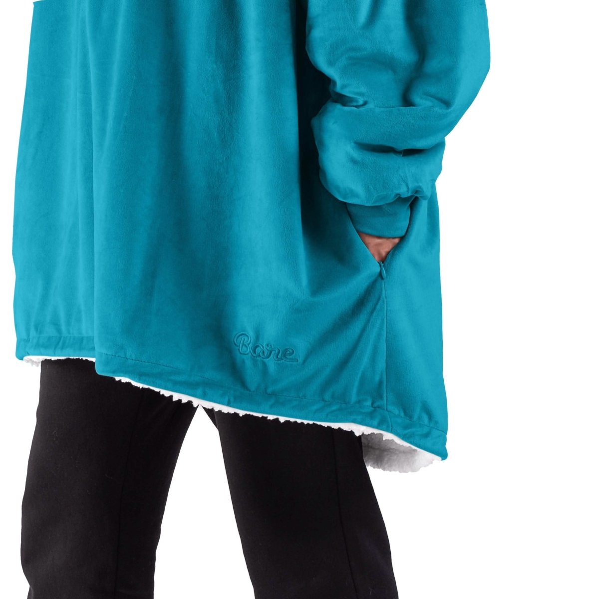 Close up of the pocket on a wearable blanket
