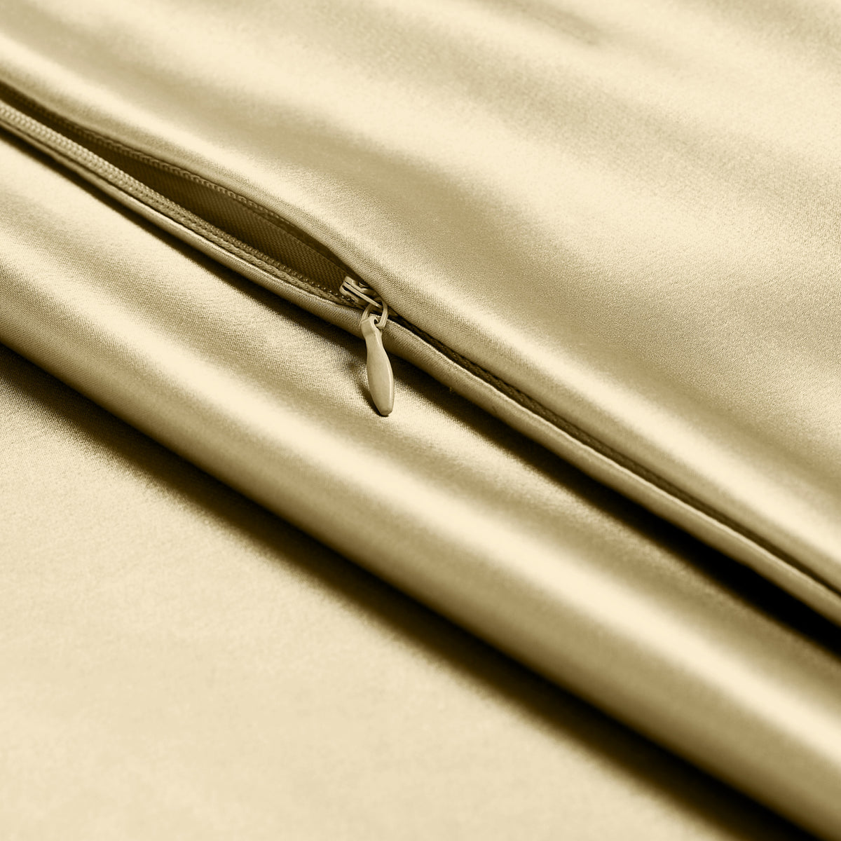Close-up of a silk pillowcase with a zipper