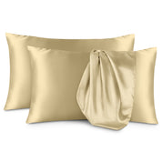 Two satin pillowcases on a white background