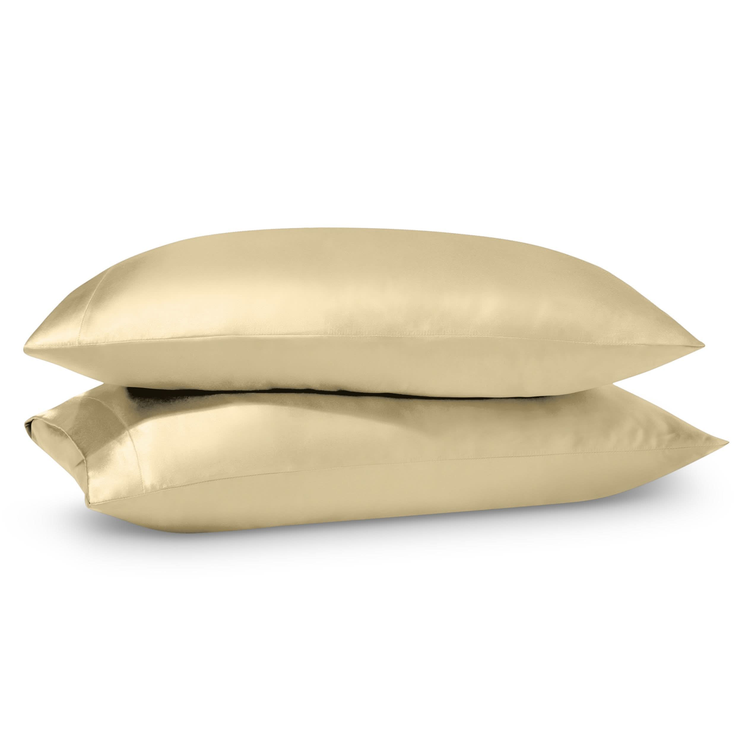 2 satin pillowcases on pillows stacked