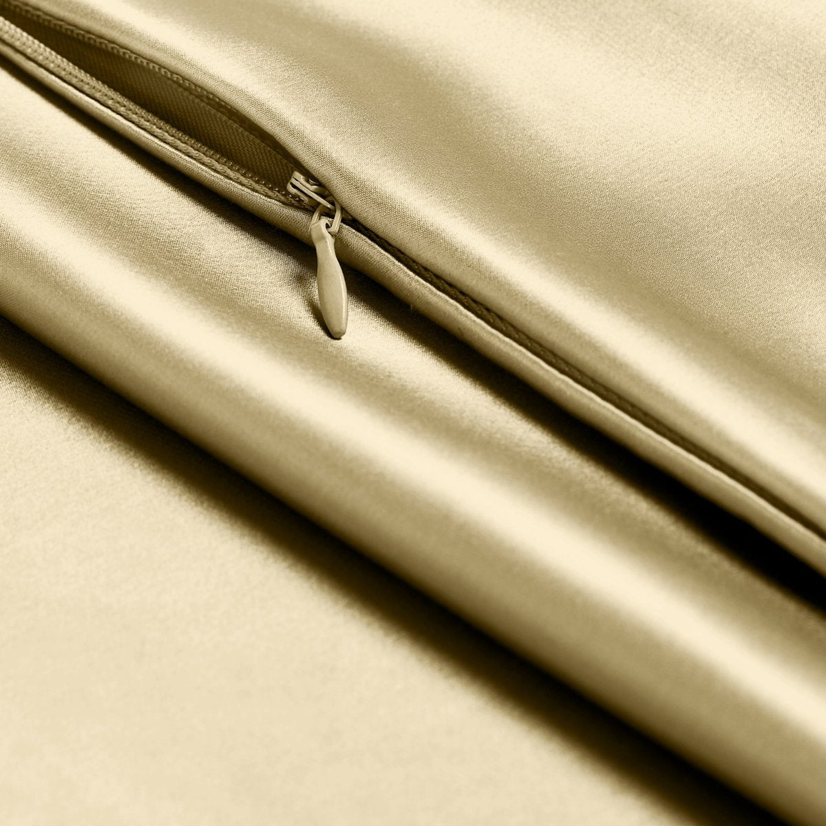 Close-up of poly satin pillowcase with a zipper