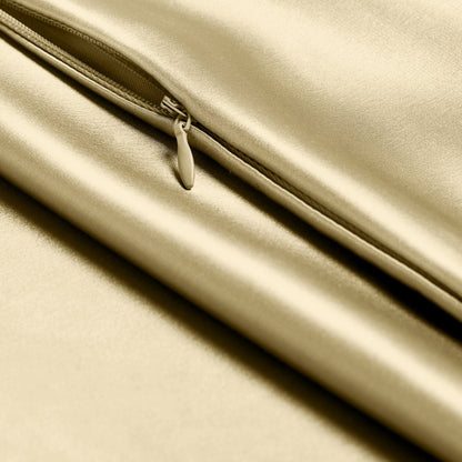 Close-up of poly satin pillowcase with a zipper