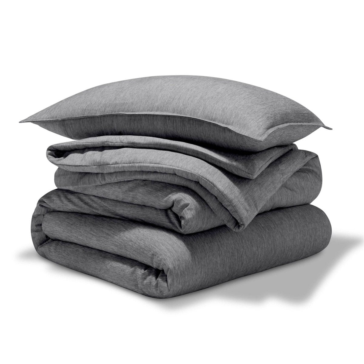 A comforter set folded and stacked