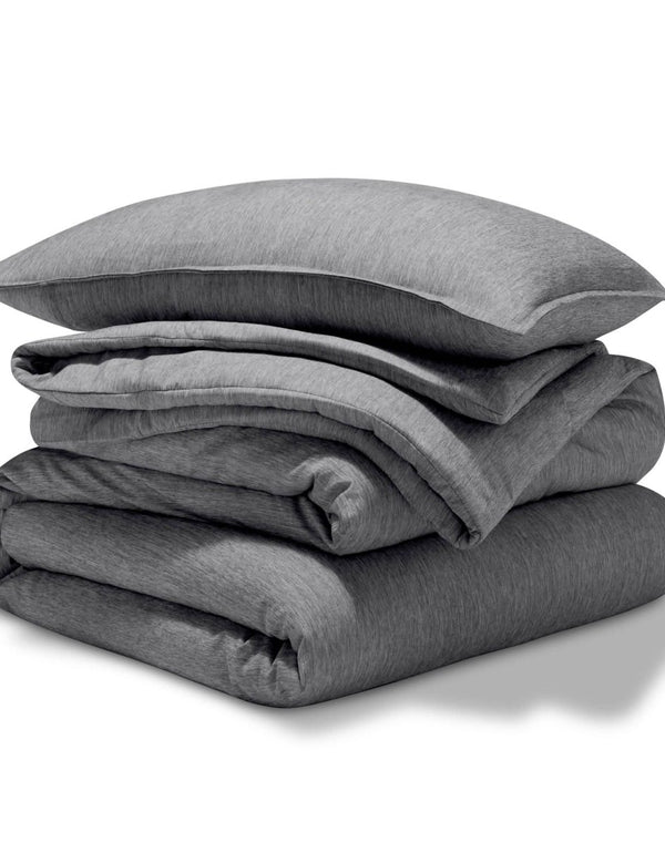A comforter set folded and stacked