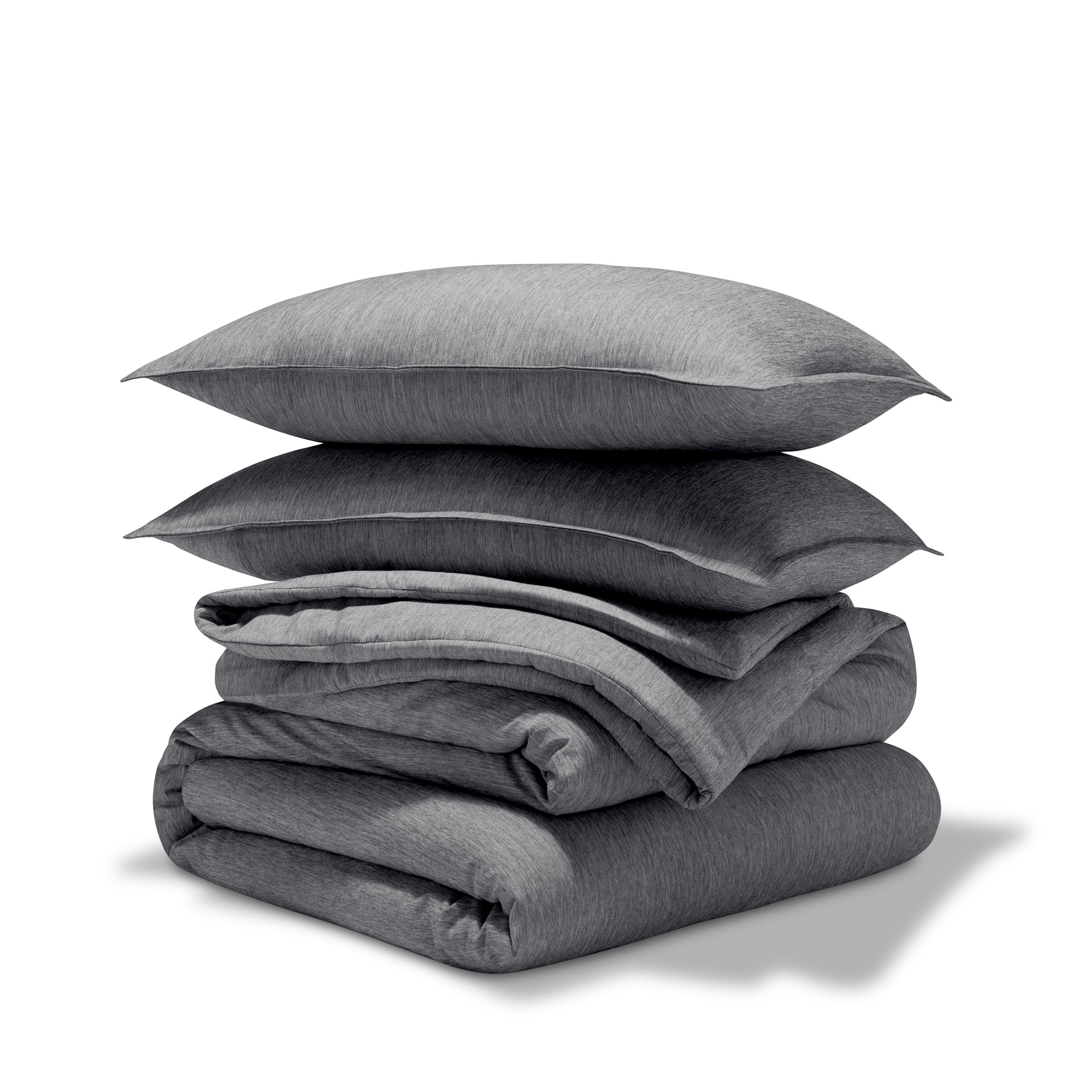 Comforter set stacked on a white background