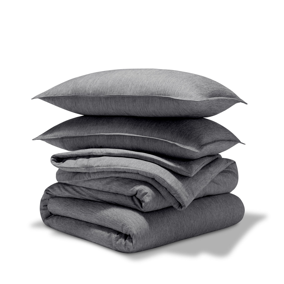 Comforter set stacked on a white background