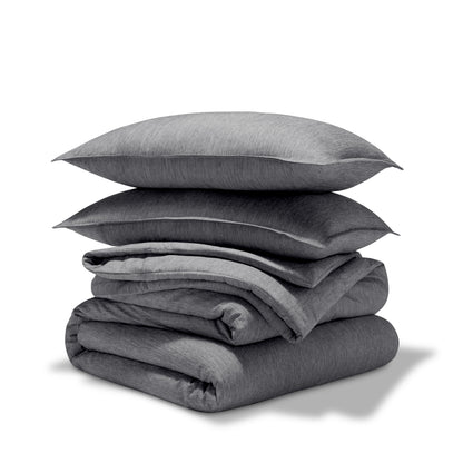 Comforter set stacked on a white background