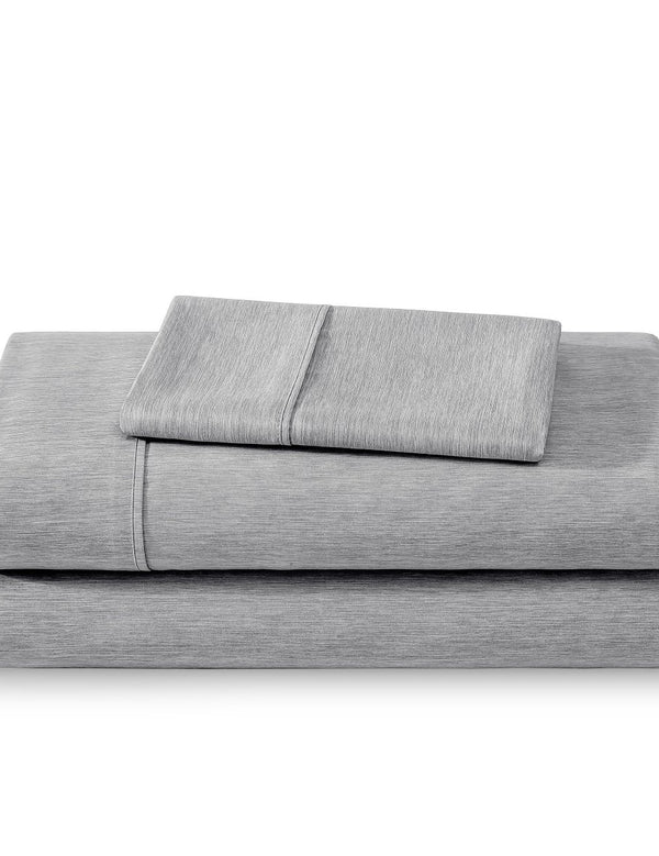 Microfiber sheet set folded and stacked neatly