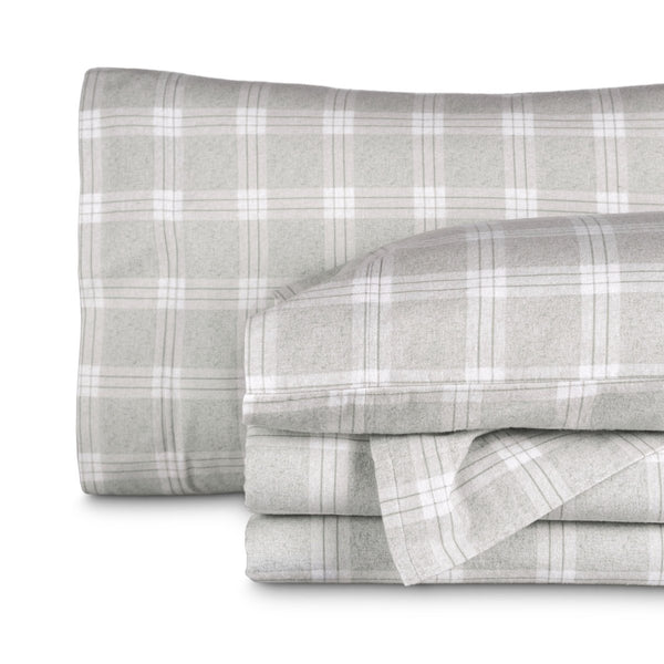 Flannel print sheets folded and stacked