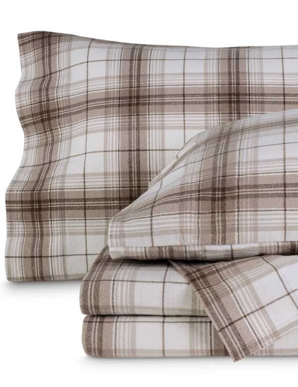 Flannel print sheets folded and stacked