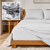 Flannel sheets on a with an inset of a sewn-in tag reading BOTTOM
