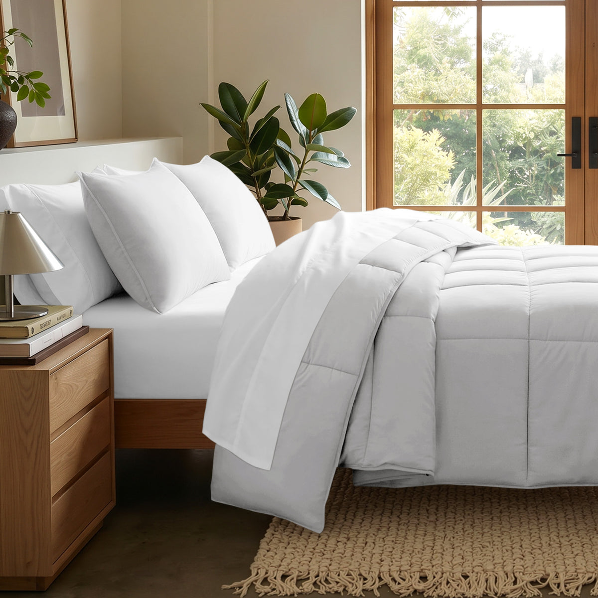 Microfiber comforter set on a bed