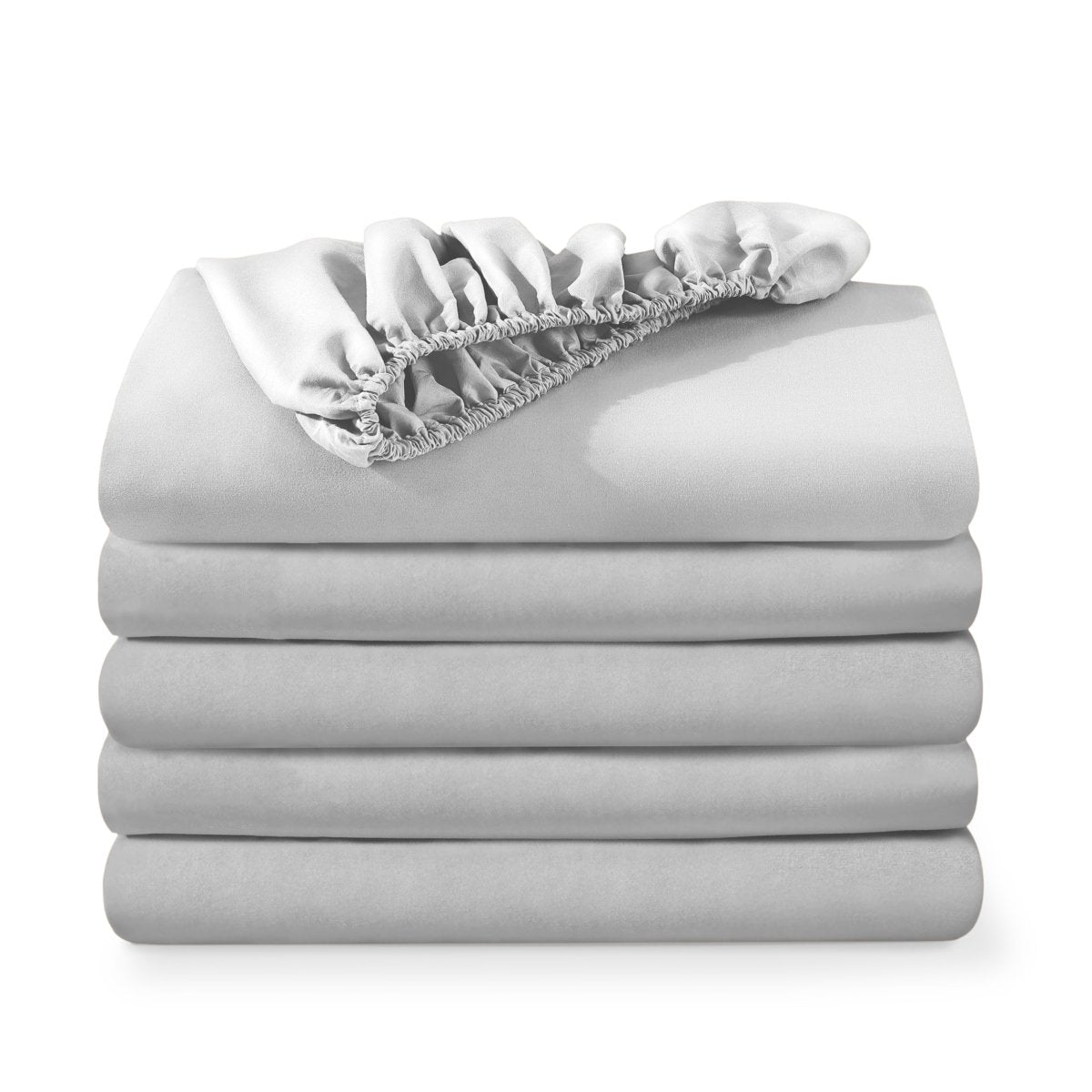 5 ultra soft fitted sheets folded and stacked