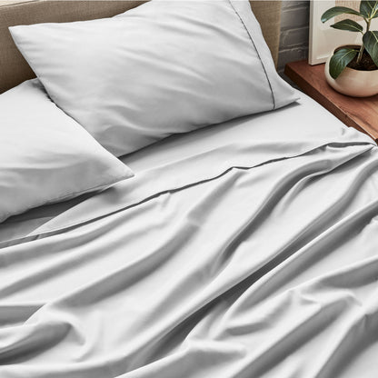 Close-up of sheets and pillowcases on a bed