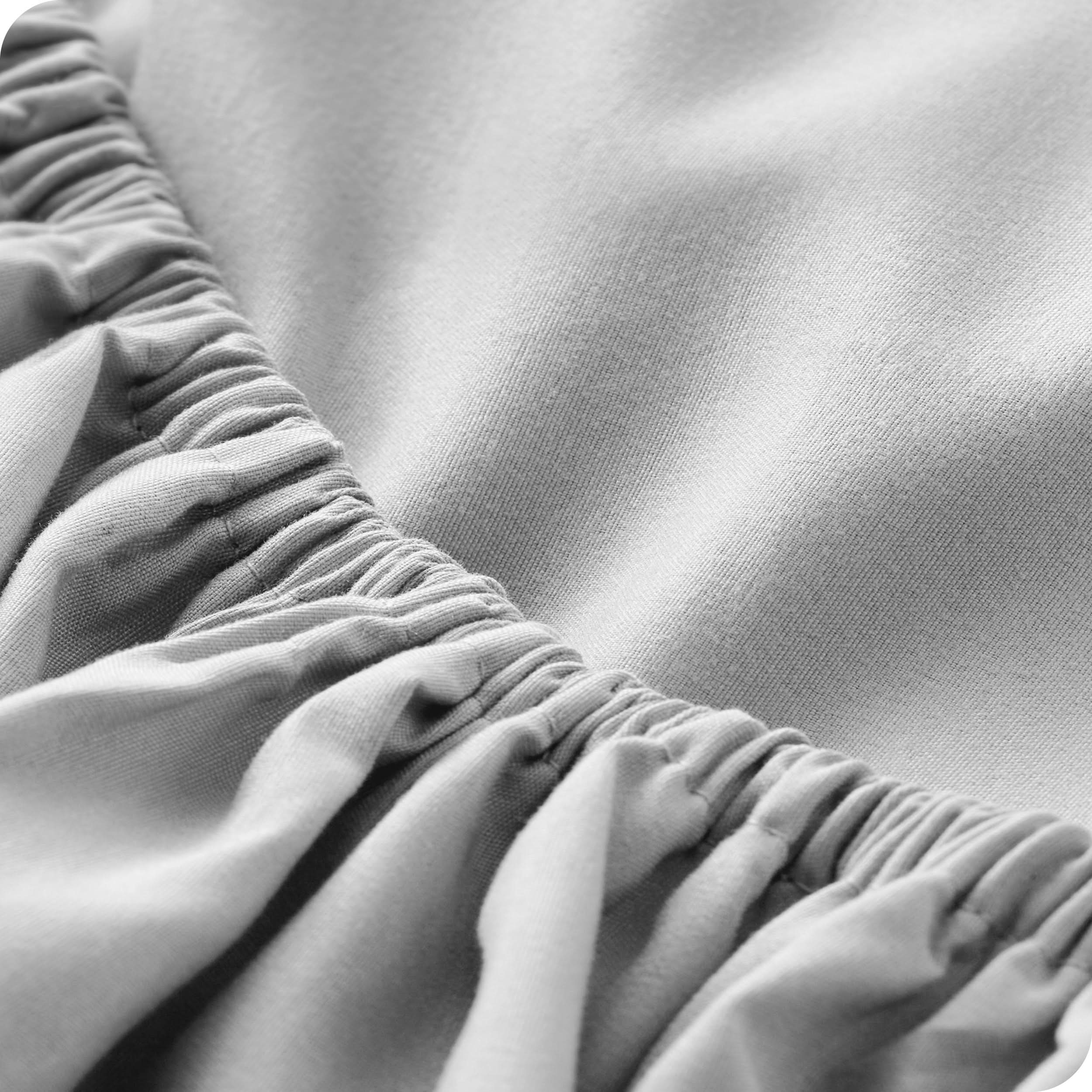 A close-up of a fitted sheet showcasing its elastic edge