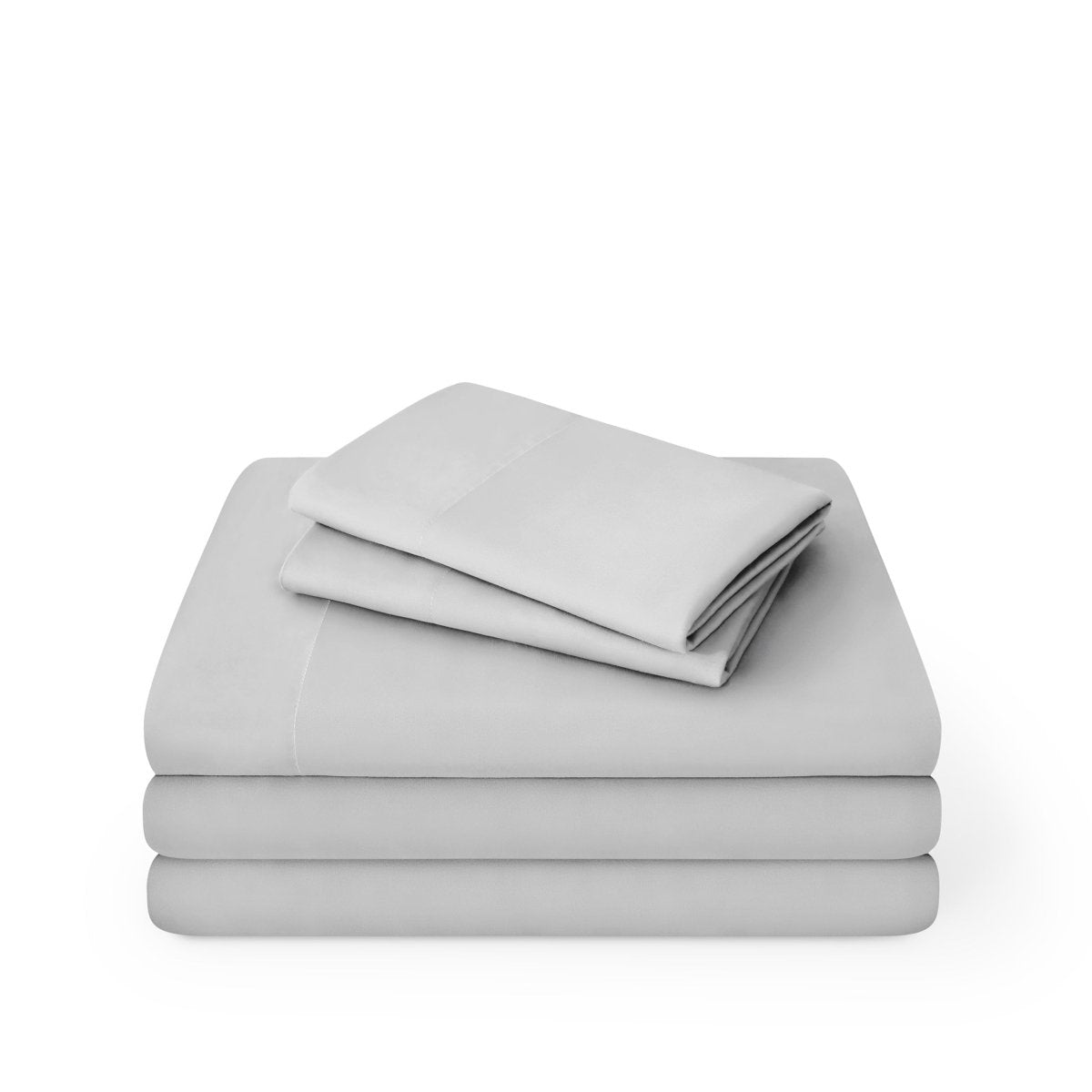 Microfiber sheet set folded and stacked on a white background