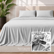 Sewn-in tag makes bed-making easy
