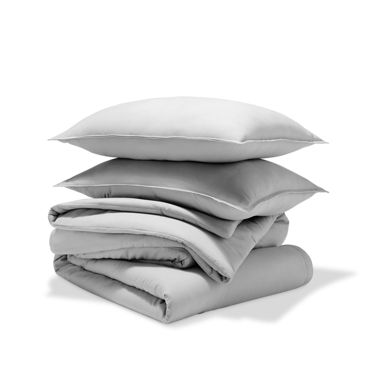 Comforter set stacked on a white background