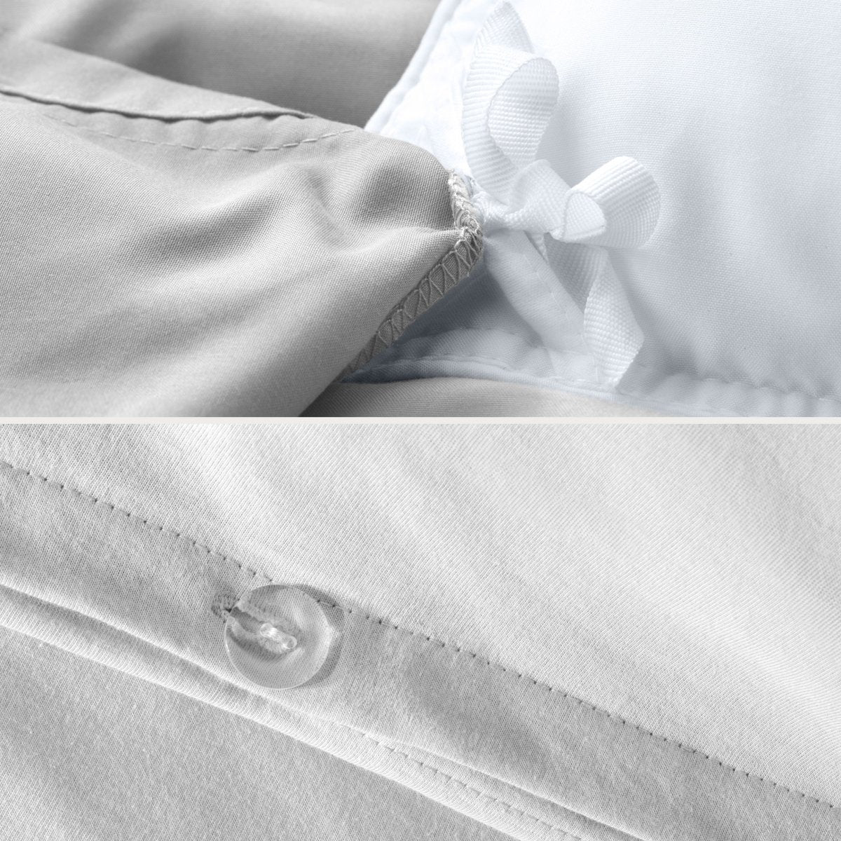 Close up of the ties on a duvet cover and the button closure