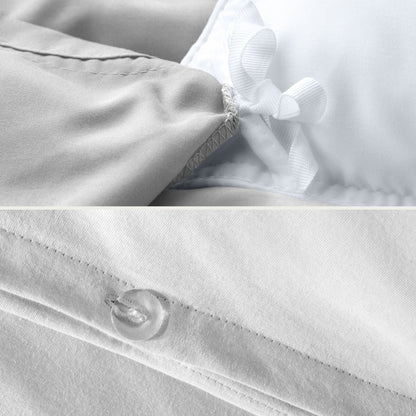 Close up of the ties on a duvet cover and the button closure