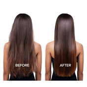 Before and after comparison of long hair with a white background