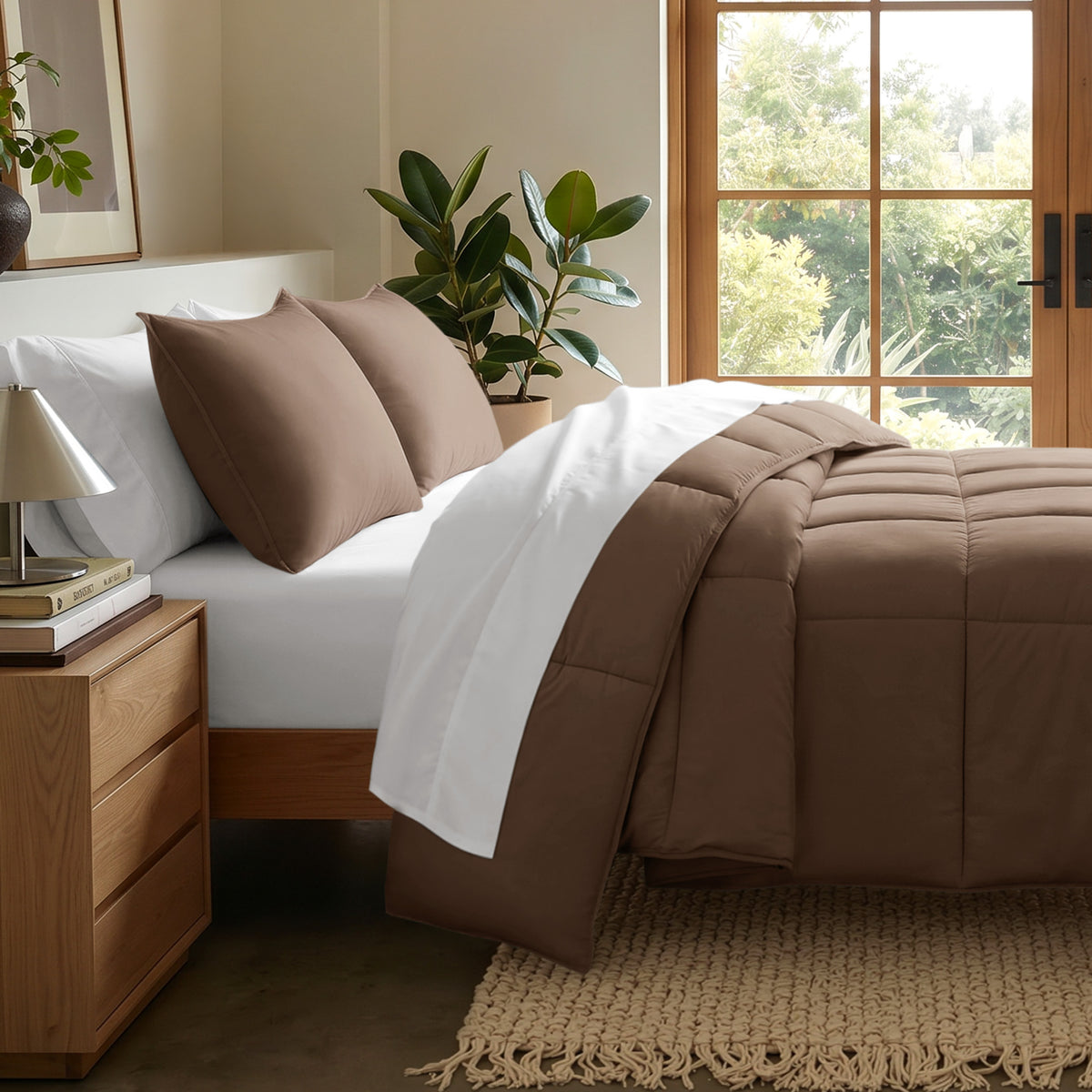 Microfiber comforter set on a bed