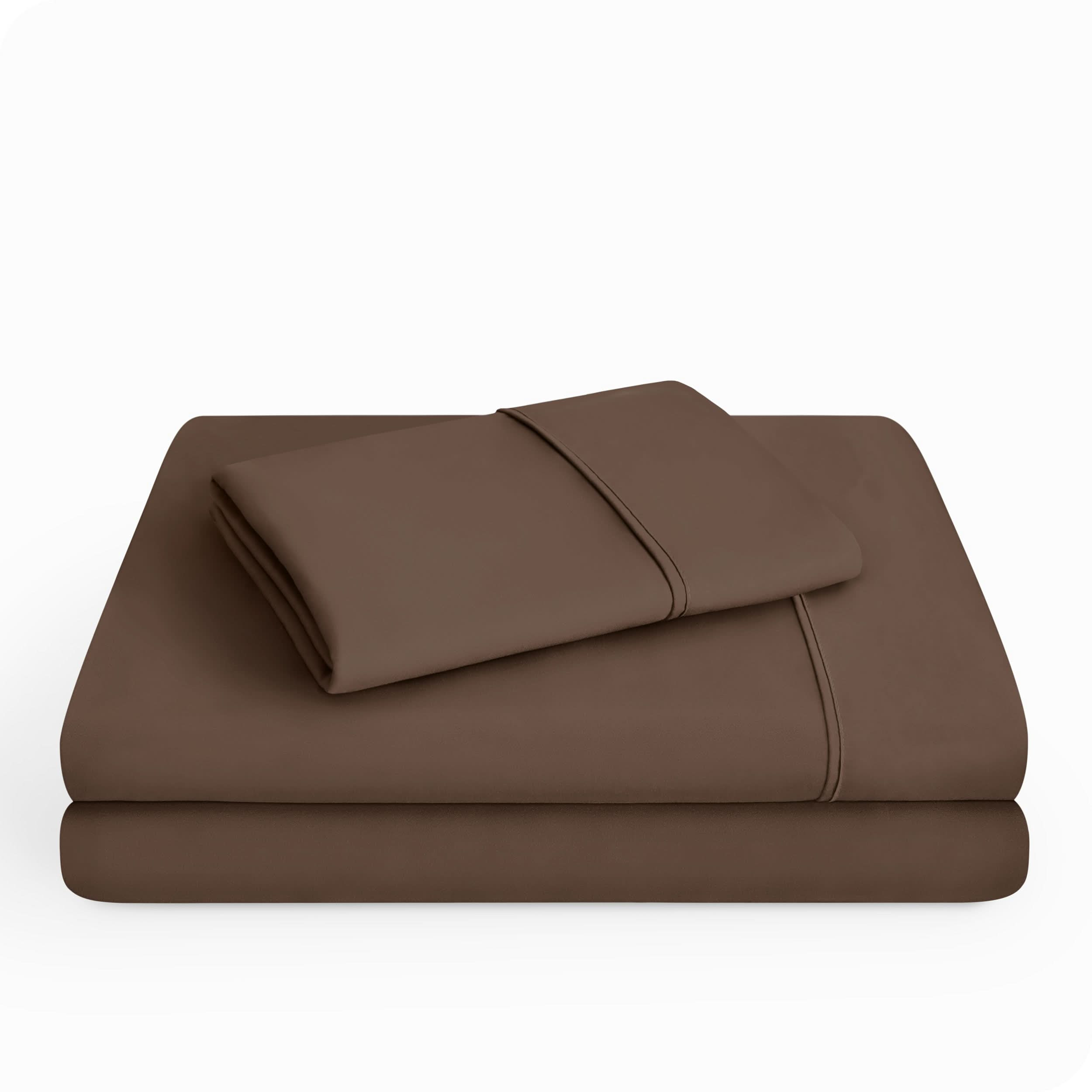 Microfiber sheet set folded and stacked neatly.