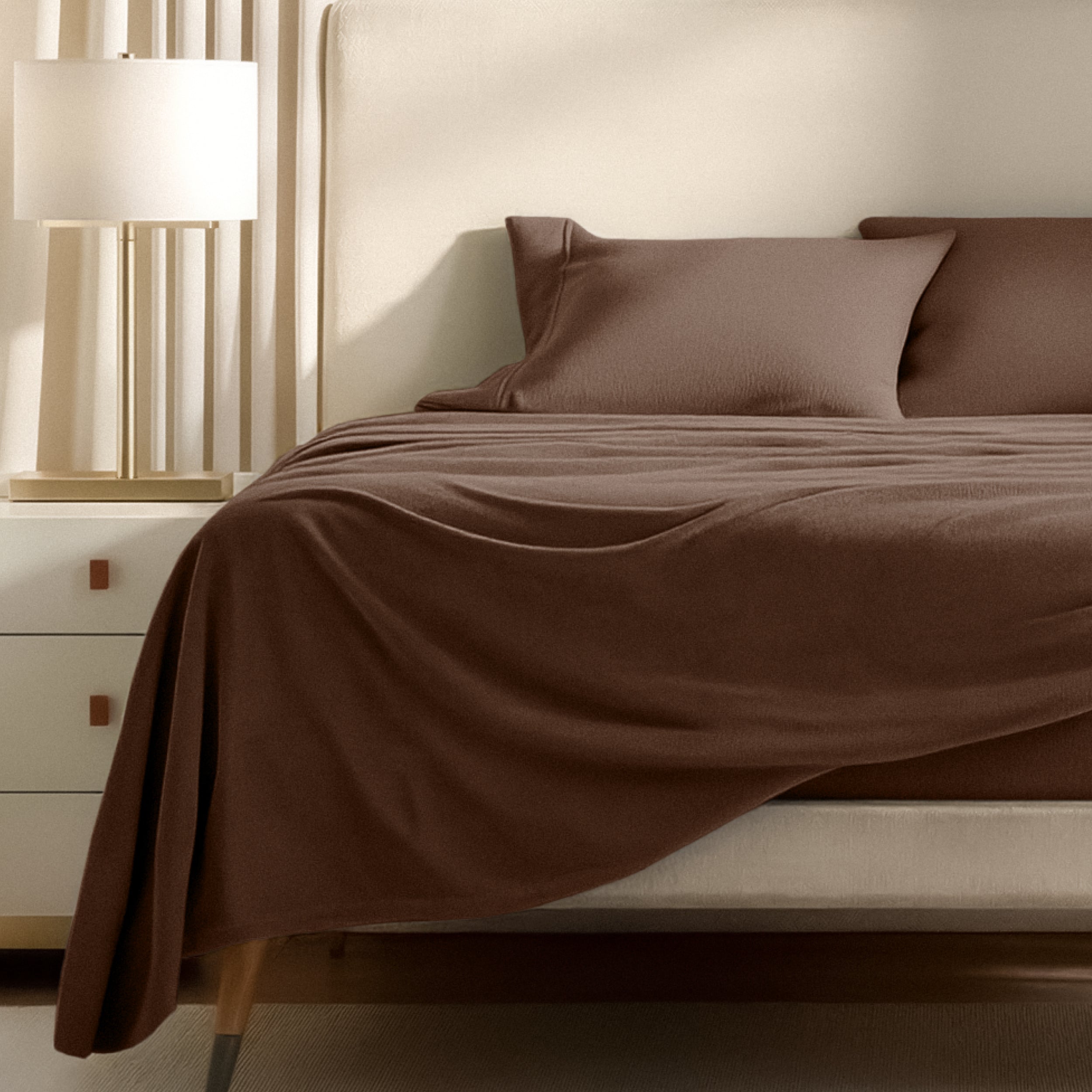 Polar fleece sheets on a bed