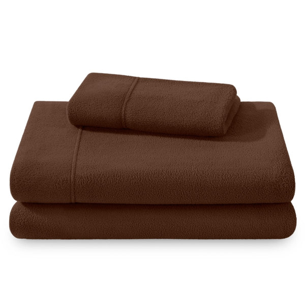 Polar fleece sheet set folded and stacked