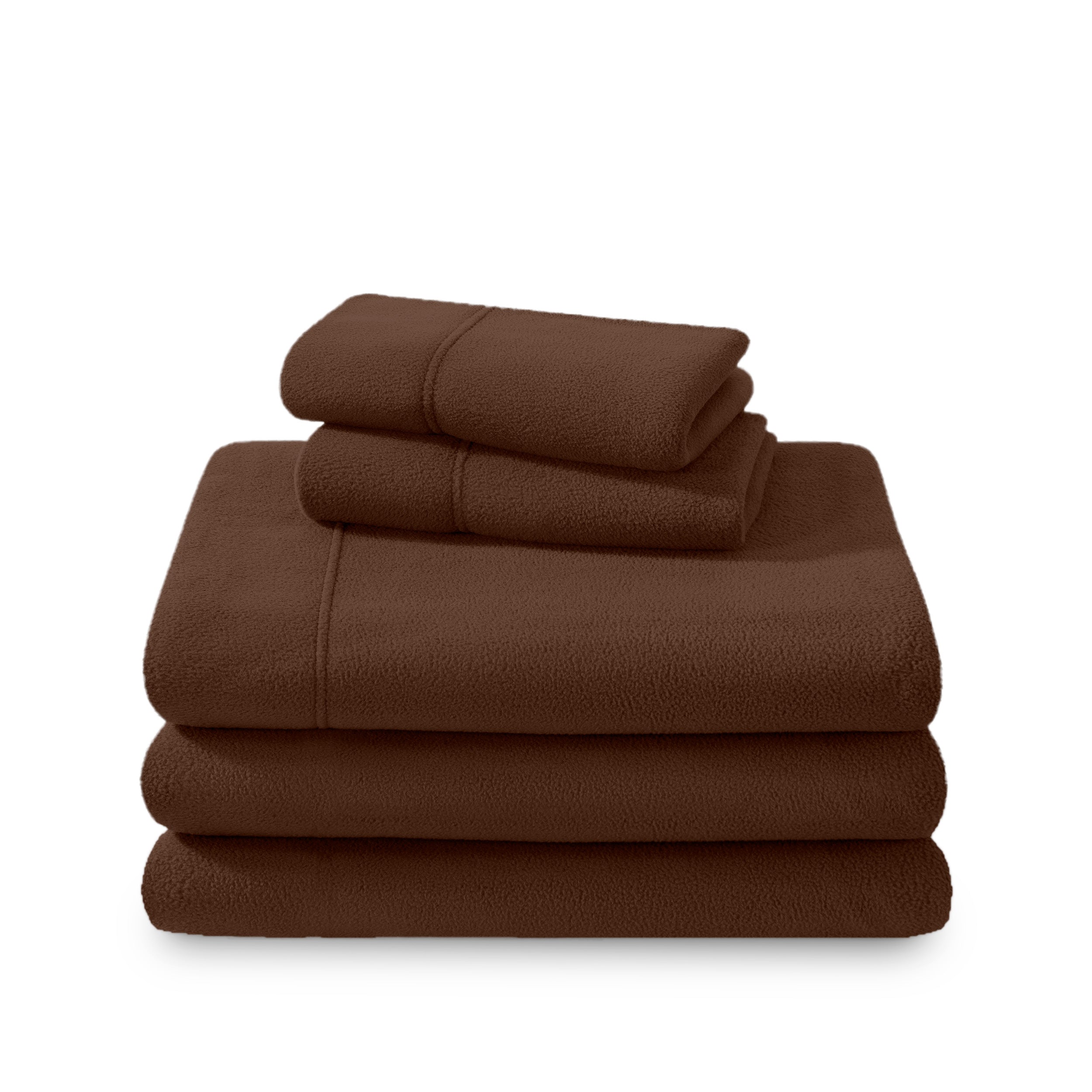 Polar fleece sheet set folded and stacked