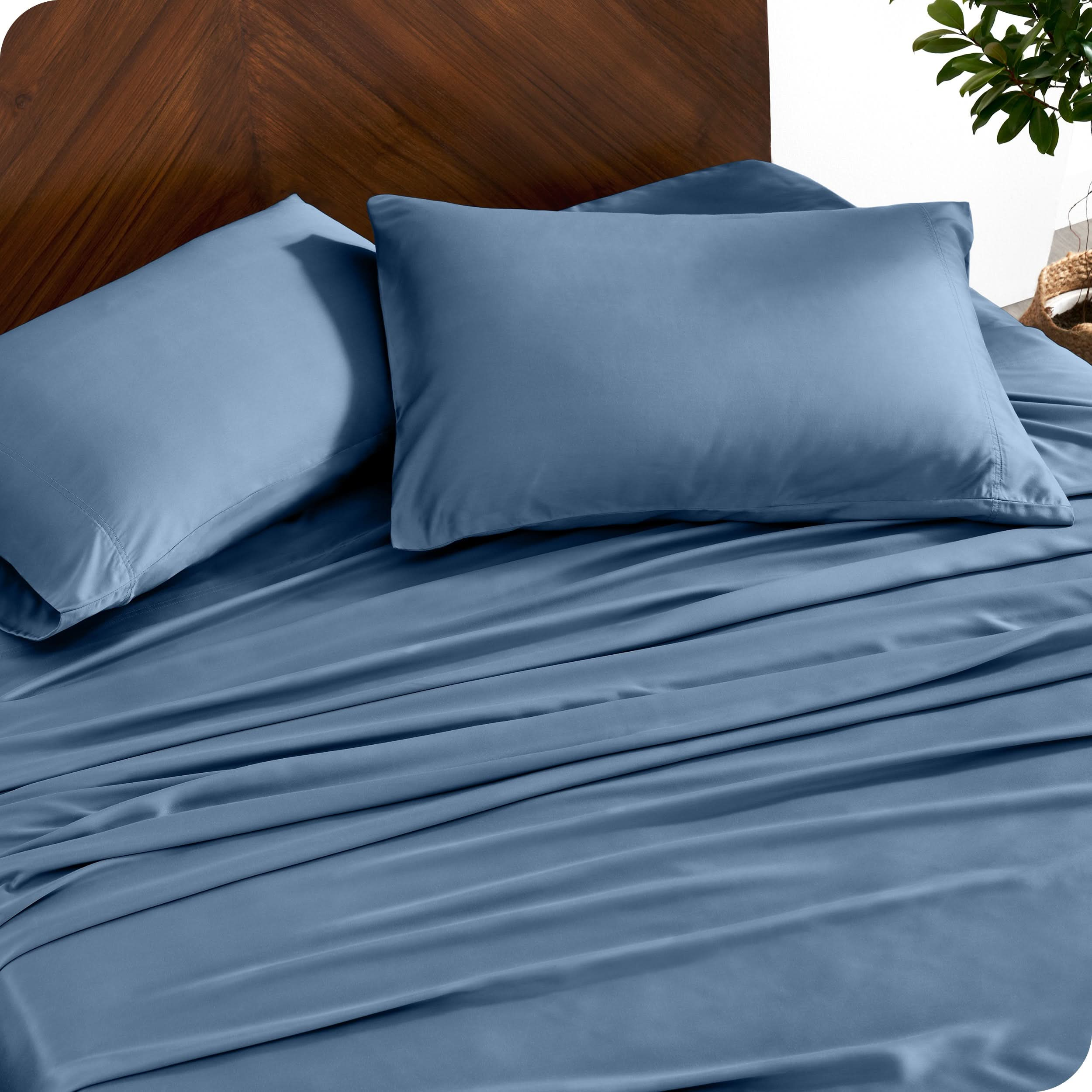 Close up of bamboo sheets and pillowcases on a bed