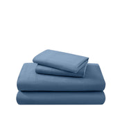 Cotton flannel sheet set folded and stacked on a white background
