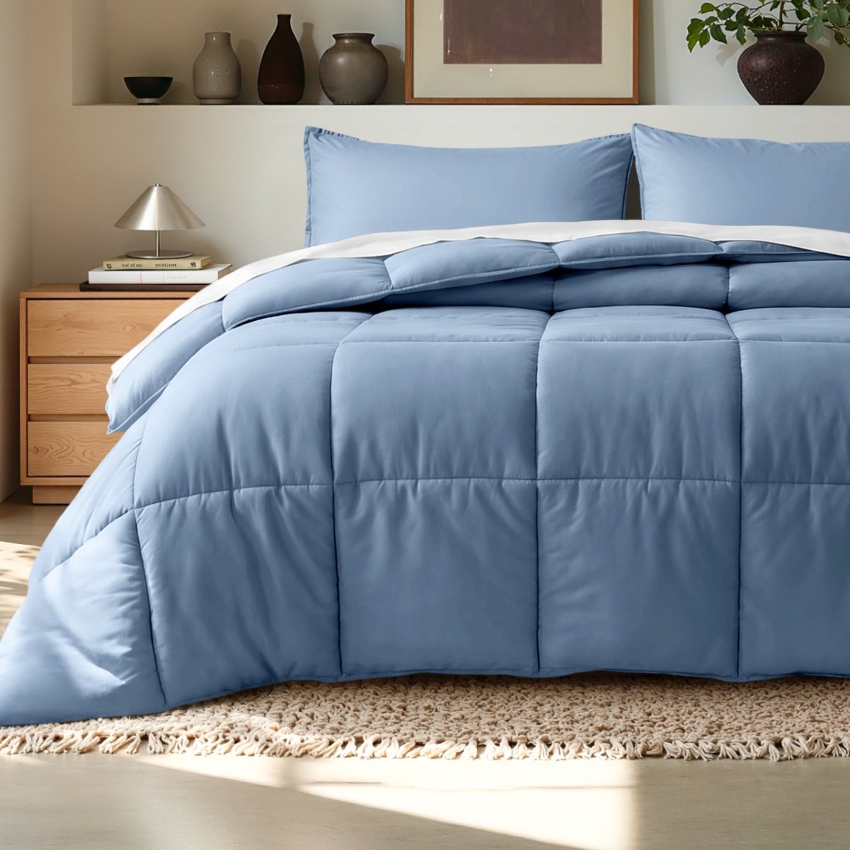 Microfiber comforter set on a bed