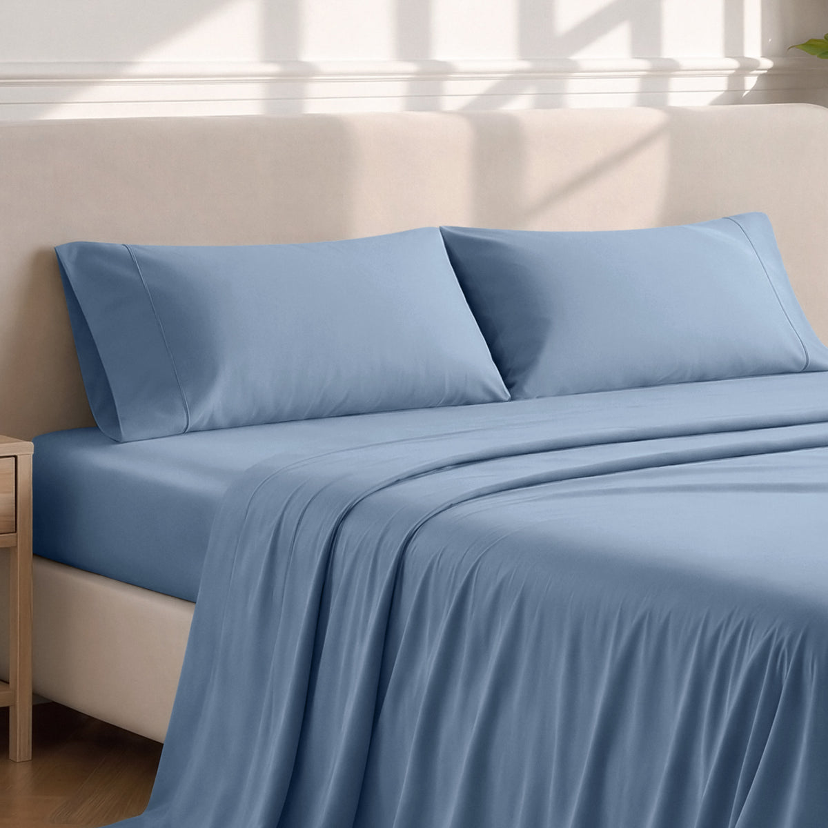 Matching sheets and pillowcases on a bed