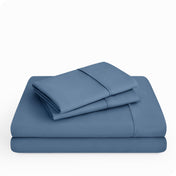 Microfiber sheet set folded and stacked neatly.