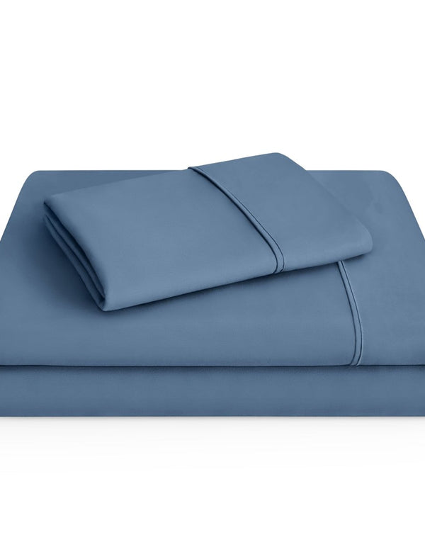 Microfiber sheet set folded and stacked neatly